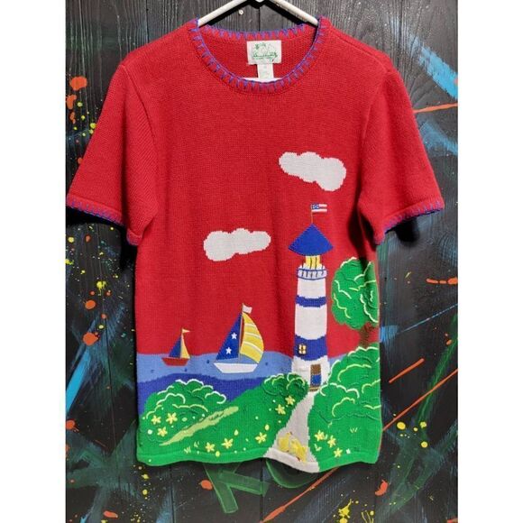 Vintage The Quacker Factory Lighthouse Ramie Sweater #019 - Picture 1 of 3